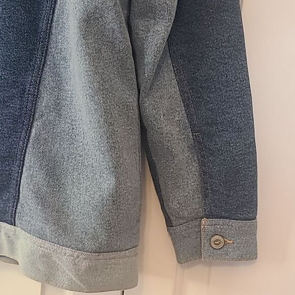 Hollister Patchwork Sherpa Lined Denim Jean Jacket Button Down Size L - Picture 9 of 13